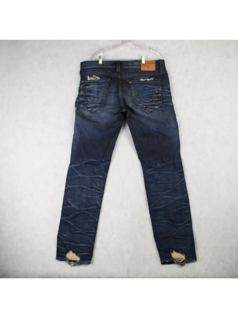 True Religion Mens Ricky Relaxed Straight Distressed Blue Denim Jeans Size 36x33